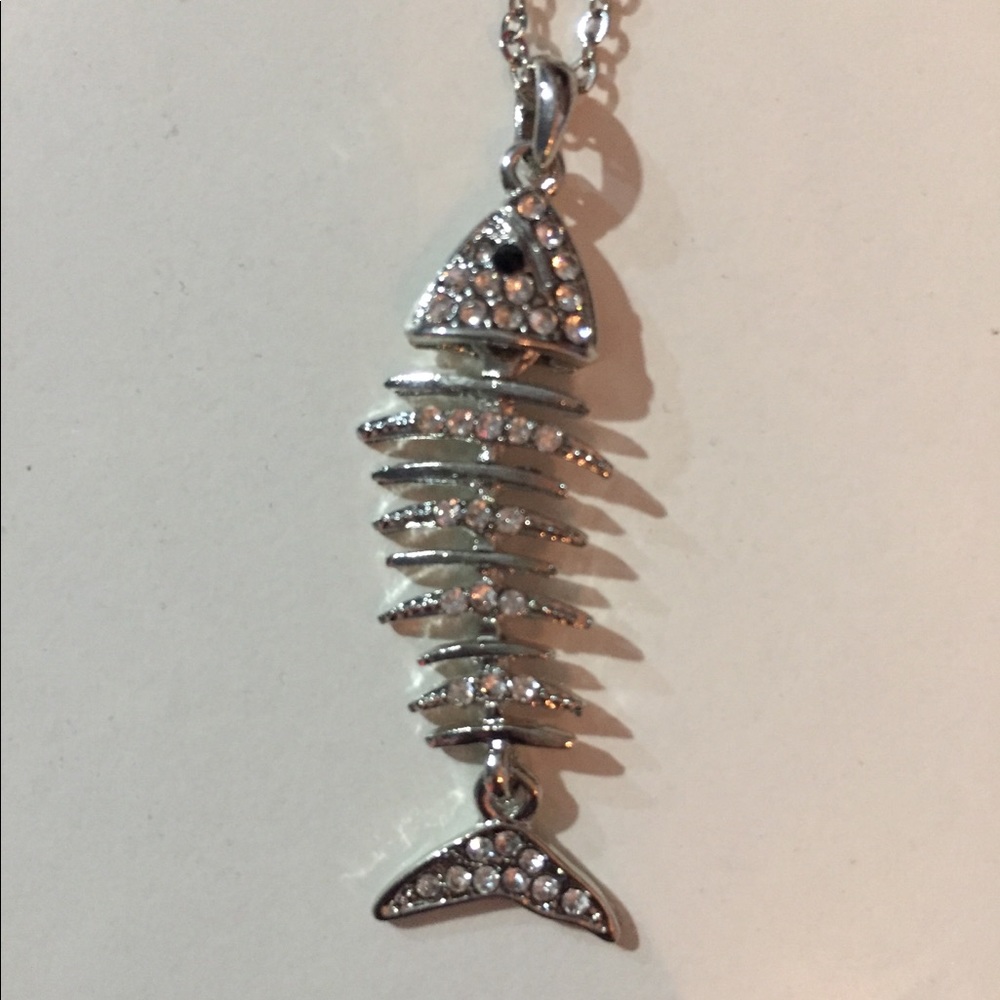 Sterling Silver Fish Bones Bejeweled Necklace